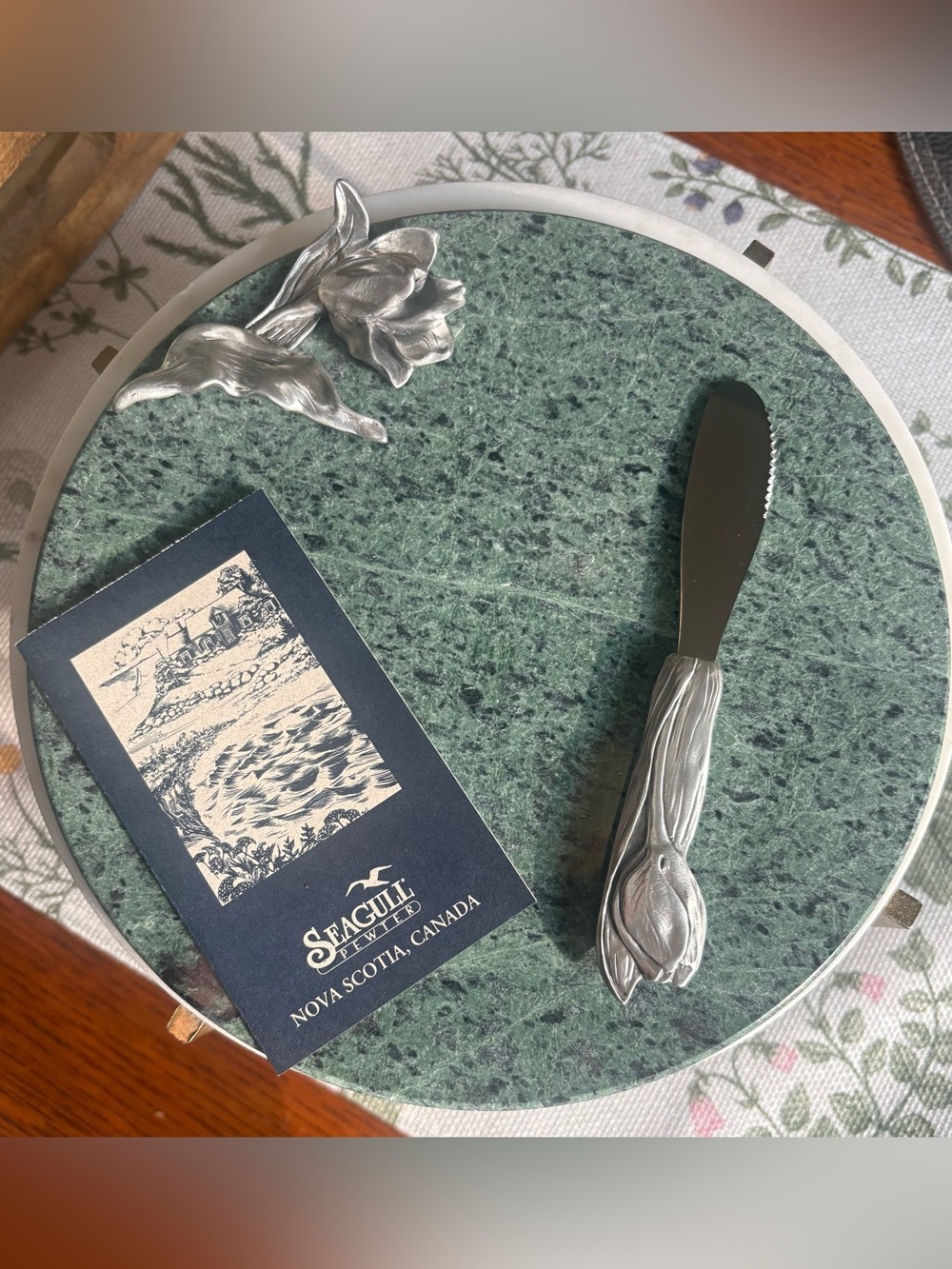 Seagull Pewter Calla Lily Marble Trivet & Butter Spreader Gift Set NIB - Picture 2 of 10